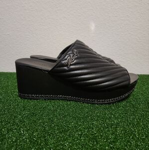 Karl Lagerfeld Liza Black Quilted Wedge Slide Sandals size 11M